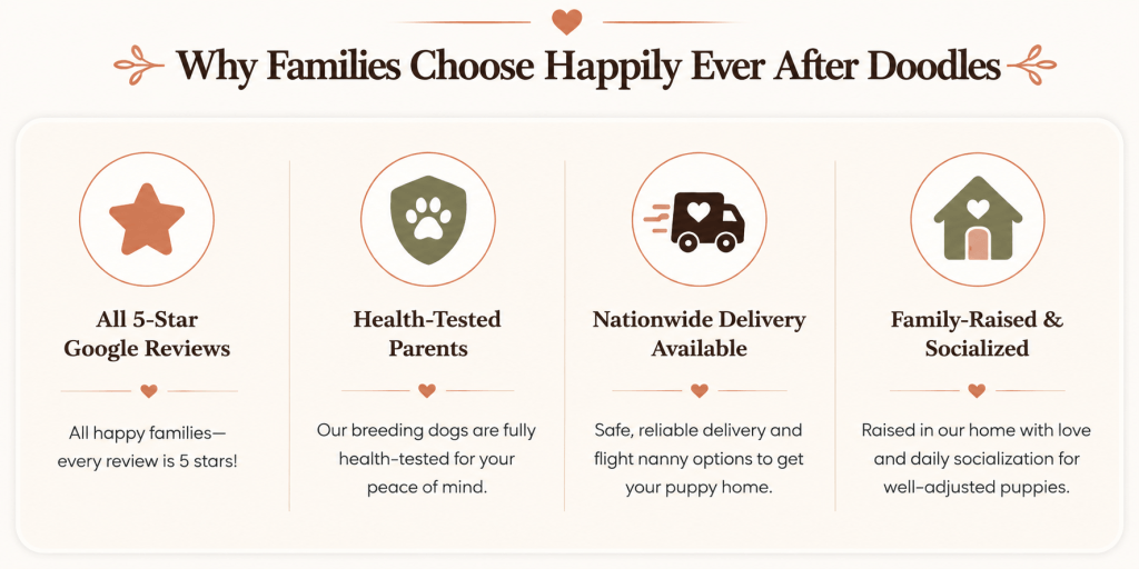 Happily Ever After Doodles – 5-star Google reviews, health-tested Bernedoodle parents, nationwide puppy delivery, and family-raised puppies.