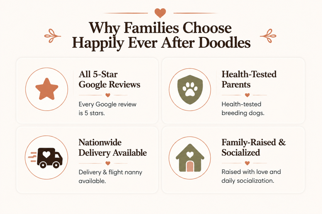 Happily Ever After Doodles – 5-star Google reviews, health-tested Bernedoodle parents, nationwide puppy delivery, and family-raised puppies.